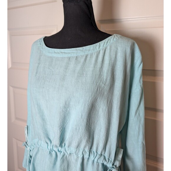 Eileen Fisher Size M Blouse Handkerchief Linen Bateau Neck 3/4 Sleeve Coastal - Picture 3 of 9